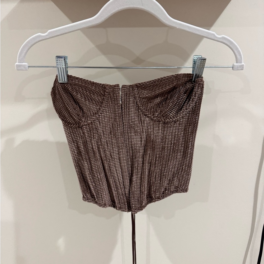 Urban Outfitters Brown Ribbed Strapless Bustier Top